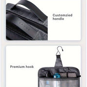 Manico personalizzato e gancio premium su borsa da viaggio Bange, ideale per organizzare articoli da toeletta. Design funzionale e resistente.