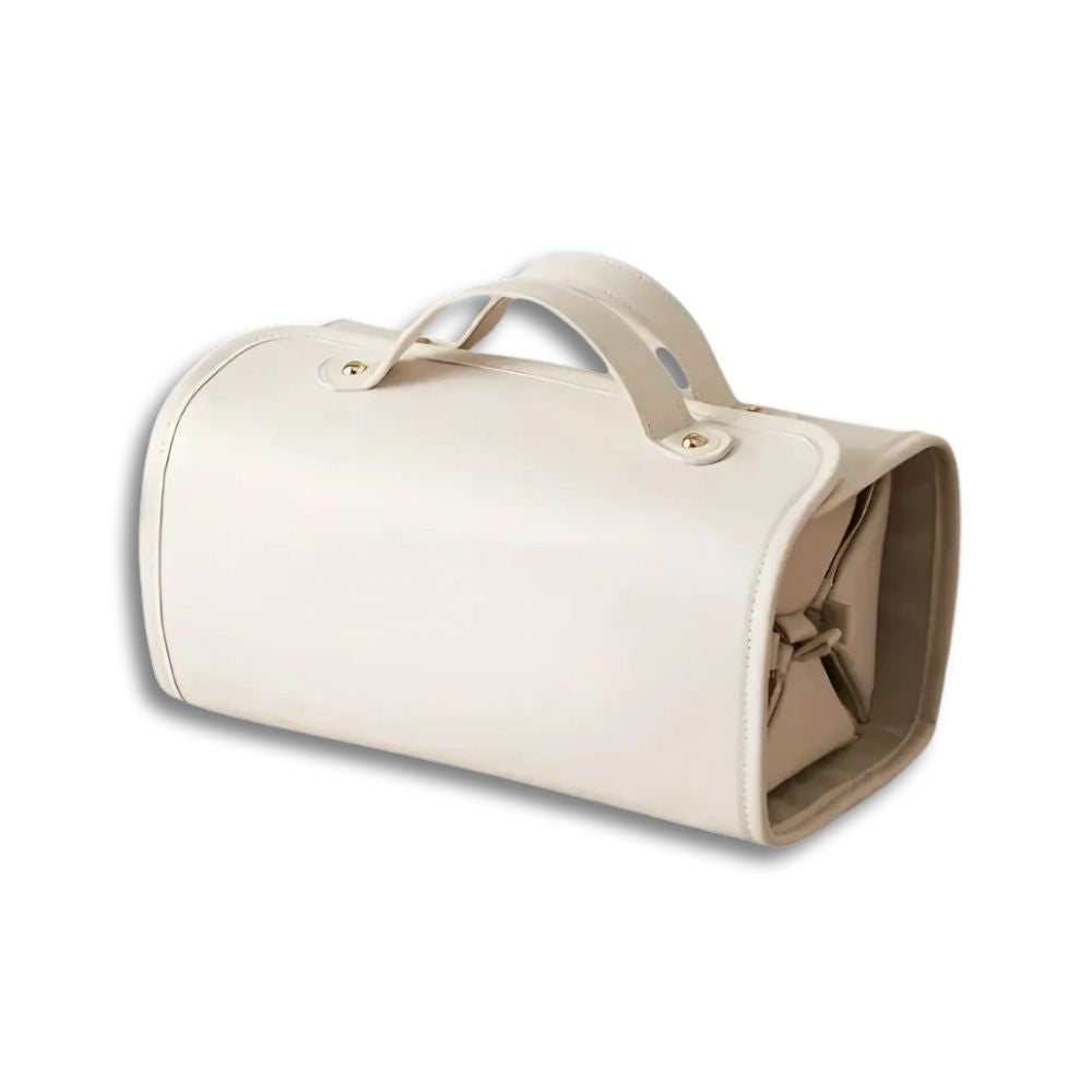 Borsa a mano cilindrica in pelle bianca, design elegante e moderno, ideale per moda femminile. Accessorio di lusso per ogni occasione.