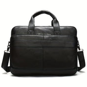 Borsa ventiquattrore in pelle nera con manici e tracolla regolabile, design elegante e spazioso, ideale per lavoro e viaggi d'affari.