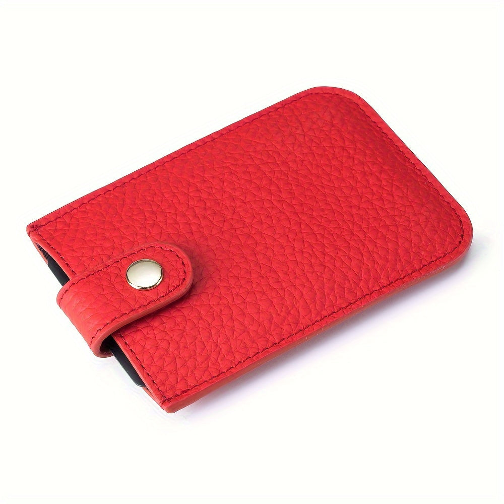 Portafoglio in pelle rossa con chiusura a bottone, design elegante e compatto, accessorio moda uomo e donna, ideale per carte e contanti.