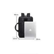 Zaino nero multifunzione 44x28x15cm con tasca per laptop, design moderno, ideale per lavoro e viaggio. Compatibile con dispositivi Apple.