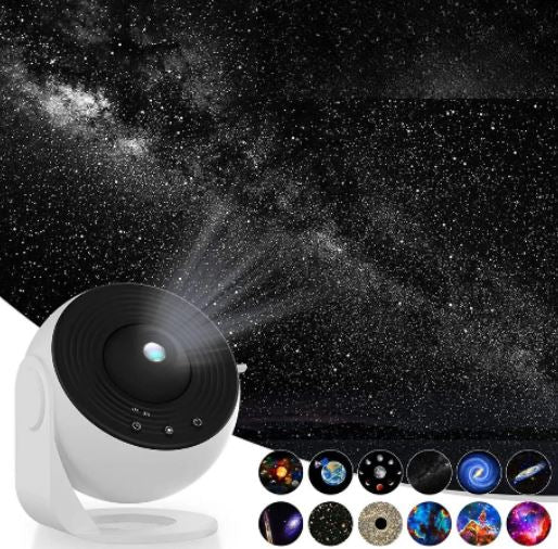 Proiettore stelle LED, luce notturna galassia, effetti cielo stellato, lampada decorativa per camera da letto, 10 modalità proiezione, design moderno.