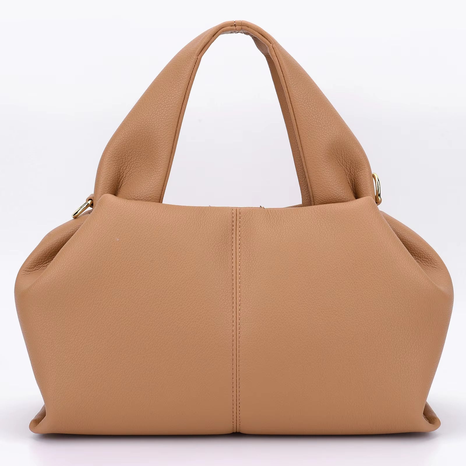 Borsa a mano in pelle marrone chiaro, design elegante e moderno, manici robusti, ideale per moda donna, accessorio di lusso, stile casual-chic.