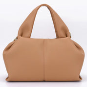 Borsa a mano in pelle marrone chiaro, design elegante e moderno, manici robusti, ideale per moda donna, accessorio di lusso, stile casual-chic.