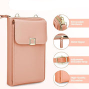 Elegante borsa a tracolla in pelle PU rosa con cerniera in metallo, tracolla regolabile e hardware rimovibile. Accessorio moda donna.