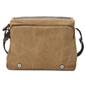 Borsa a tracolla in tela marrone, design vintage, con tasca frontale e chiusura a zip. Ideale per uomo e donna, perfetta per uso quotidiano.