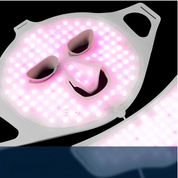 Maschera LED terapia luce rossa, dispositivo bellezza viso, trattamento anti-età, riduzione rughe, cura pelle, tecnologia fotonica avanzata.