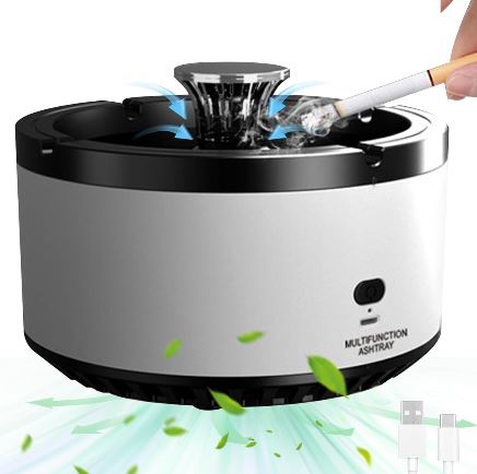 Posacenere multifunzione con filtro fumo, design moderno, portatile, ricaricabile USB, ideale per interni, riduzione odori, fumo passivo.