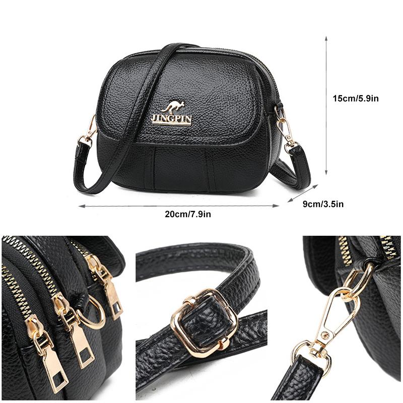 Borsa a tracolla in pelle nera con dettagli dorati, dimensioni 20x15x9 cm, chiusura a zip, design elegante e compatto, ideale per donna.