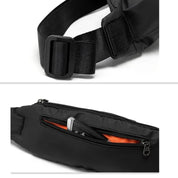 Marsupio nero impermeabile con cintura regolabile e tasca con cerniera, ideale per sport e viaggi. Design compatto, spazio per smartphone e accessori.