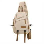 Zaino a tracolla beige Chuangmi, design compatto, tasche multiple, cerniere robuste, ideale per viaggi e uso quotidiano.