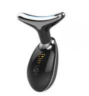 Dispositivo massaggiatore viso nero, design ergonomico a T, display LED, funzioni pulizia e calore. Strumento bellezza anti-età, cura pelle.