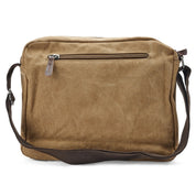 Borsa a tracolla in tela marrone con cerniera frontale, design casual e resistente, ideale per uomo e donna. Accessorio moda versatile e pratico.