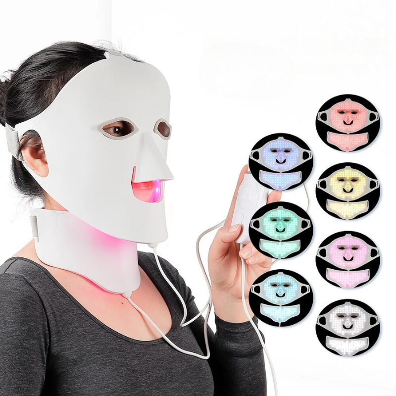 Maschera LED terapia luce viso, trattamento bellezza, 7 colori, anti-invecchiamento, cura pelle, dispositivo estetico, donna, uso domestico.