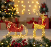 FestivePaws – Dekoration in Form eines von Hunden gezogenen Schlittens mit beleuchteten Weihnachts-LED-Lichtern