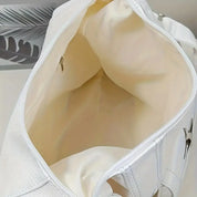 Borsa a tracolla bianca in pelle, interno spazioso con tasca con zip, design elegante e moderno, accessorio moda donna.