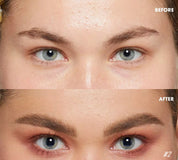 Prima e dopo trucco occhi: sopracciglia definite, ombretto marrone, ciglia voluminose. Trasformazione make-up naturale e sofisticata.