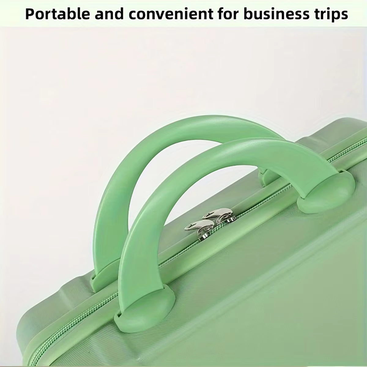 Valigia verde chiaro con manici robusti, ideale per viaggi d'affari. Design compatto e portatile, perfetto per spostamenti frequenti.