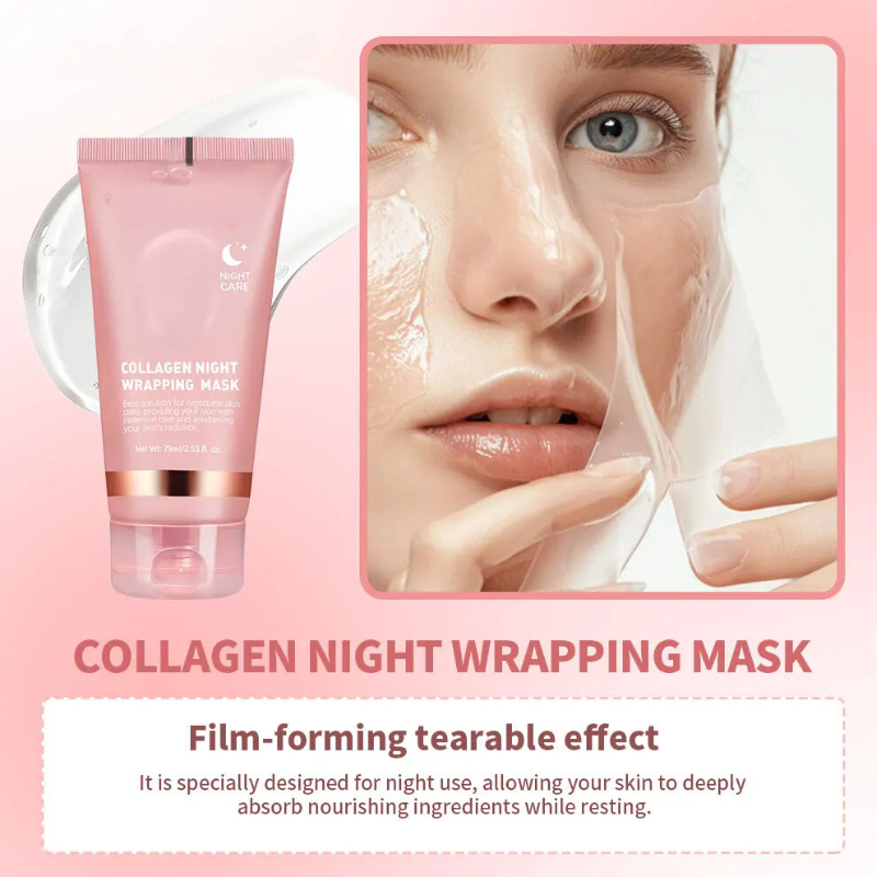 Maschera notte al collagene, effetto pellicola strappabile, idratazione profonda, cura della pelle, assorbimento notturno, ingredienti nutrienti.