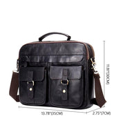 Borsa a tracolla in pelle nera, dimensioni 35x7x30 cm, con tasche frontali e tracolla regolabile. Elegante e pratica per lavoro e viaggio.
