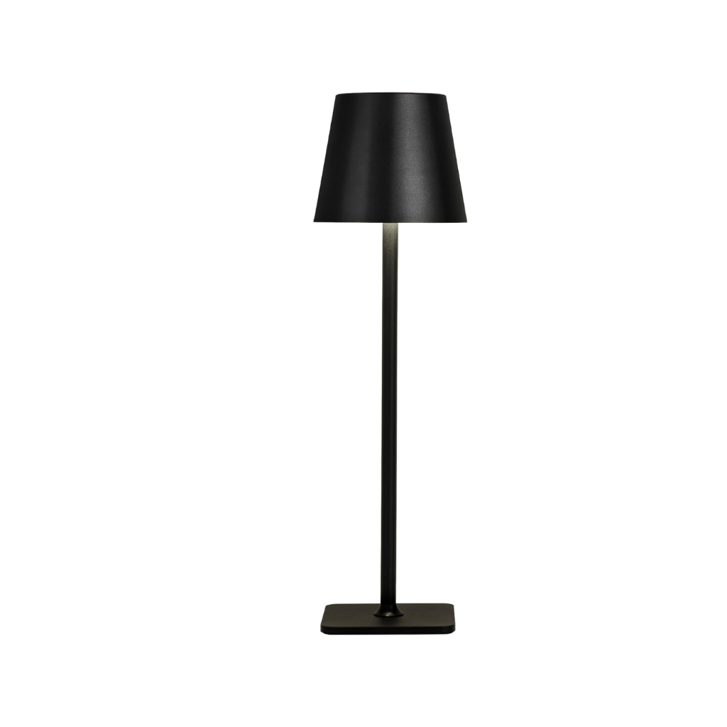 Lampada da terra moderna nera con paralume conico, design minimalista, ideale per soggiorno o ufficio, illuminazione elegante e contemporanea.