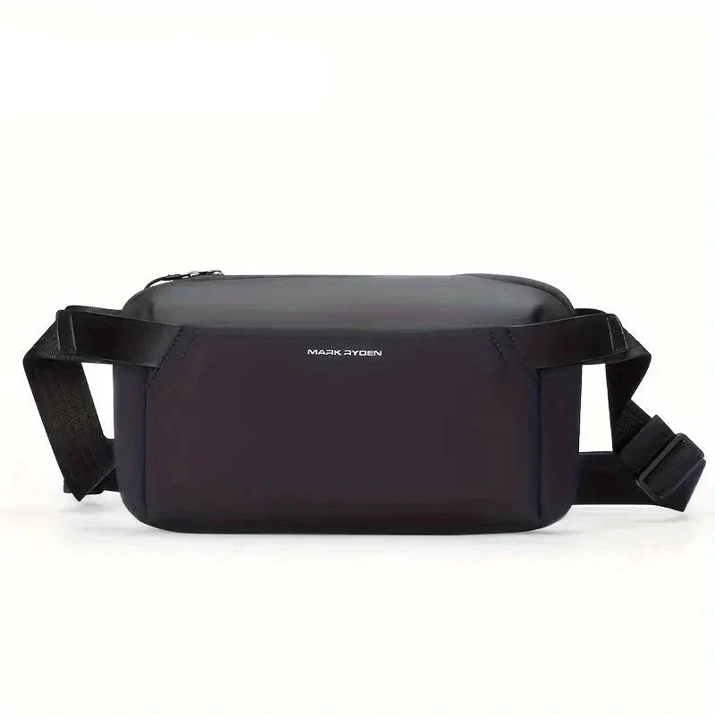 Marsupio nero elegante in pelle sintetica, design minimalista, con cinghia regolabile. Perfetto per moda urbana e praticità quotidiana.