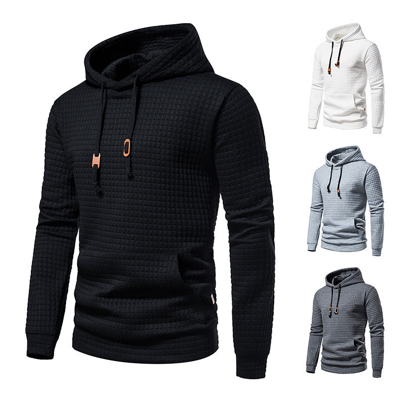 Felpa con cappuccio da uomo in tessuto a quadri, disponibile in nero, bianco, grigio chiaro e scuro. Design casual, ideale per l'autunno e l'inverno.