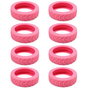 Otto anelli in silicone rosa per esercizi, texture antiscivolo, ideali per allenamento forza e resistenza. Accessori fitness versatili e durevoli.