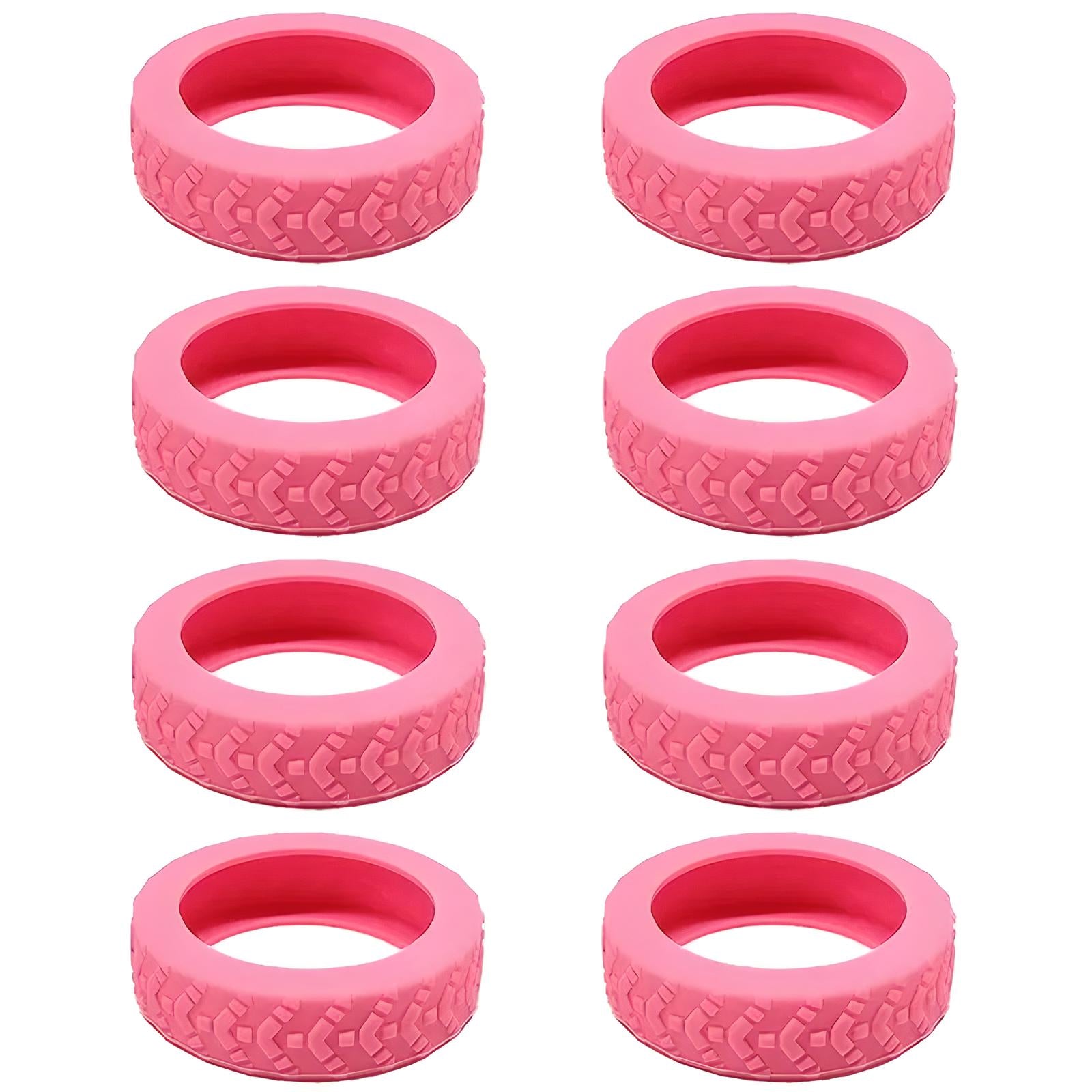 Otto anelli in silicone rosa per esercizi, texture antiscivolo, ideali per allenamento forza e resistenza. Accessori fitness versatili e durevoli.