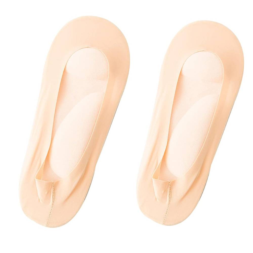 Calzini invisibili beige per donna, antiscivolo, senza cuciture, ideali per scarpe basse. Comfort e traspirabilità garantiti.
