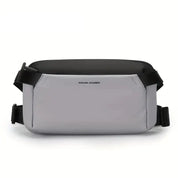Marsupio unisex grigio e nero, design moderno, marchio Mak Rydon, ideale per viaggi e attività all'aperto, resistente e spazioso.