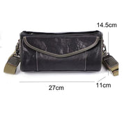Borsa a tracolla in pelle nera, dimensioni 27x11x14.5 cm, con tracolla regolabile. Design elegante e pratico per uomo e donna.