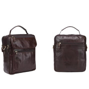 Borsa a tracolla in pelle marrone scuro, design elegante e funzionale, con tasche multiple e chiusura a zip, ideale per lavoro e viaggio.