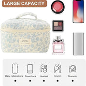 Borsa da viaggio grande capacità con stampa floreale, ideale per cosmetici, smartphone, power bank, profumo, trucco. Accessori organizzati.