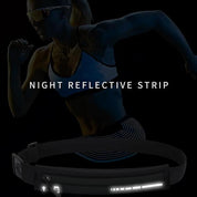 Cintura da corsa con striscia riflettente notturna, ideale per jogging e sport all'aperto, con tasca portaoggetti e design ergonomico.