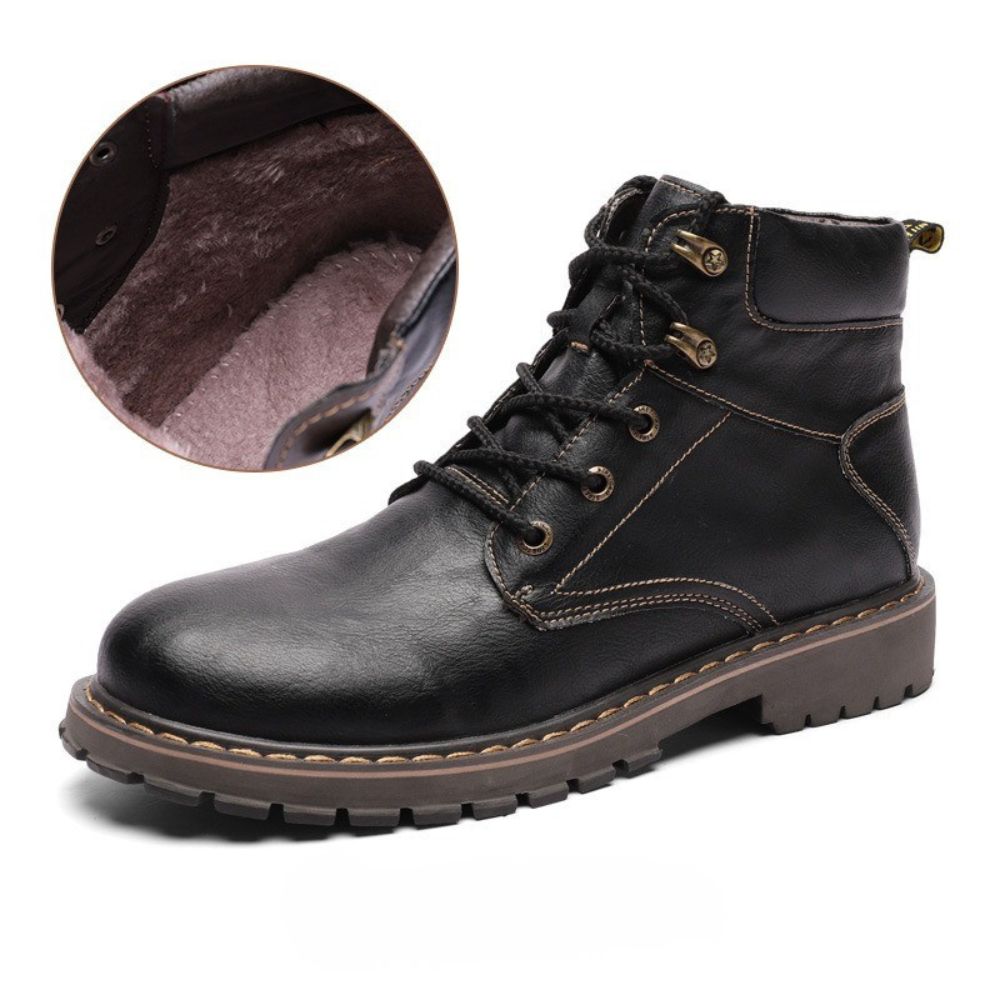 Bottes d’hiver en cuir véritable, doublées et chaudes