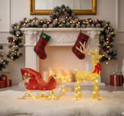 FestivePaws – Dekoration in Form eines von Hunden gezogenen Schlittens mit beleuchteten Weihnachts-LED-Lichtern