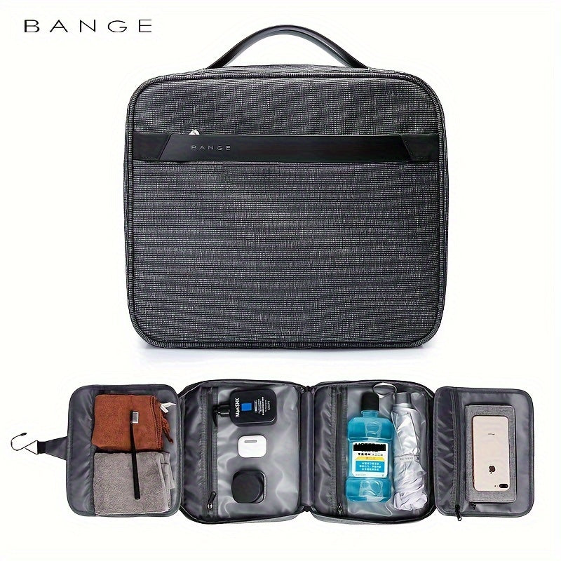 Borsa da viaggio Bange grigia, organizer impermeabile con scomparti multipli, ideale per articoli da toeletta e accessori, design compatto e portatile.