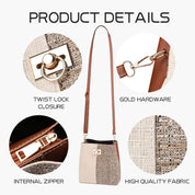 Borsa a tracolla in tessuto di alta qualità con chiusura a scatto, hardware dorato e cerniera interna. Design elegante e funzionale.