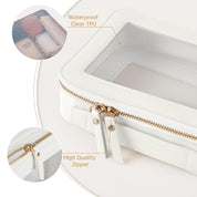 Astuccio trasparente impermeabile in TPU con cerniera di alta qualità, ideale per cosmetici. Design elegante e pratico per organizzazione efficiente.
