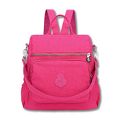 Zaino donna rosa, design moderno, tasche multiple con zip, spallacci regolabili, ideale per scuola e viaggio. Accessorio moda versatile.
