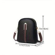 Borsa a tracolla in pelle nera con dettagli marroni, dimensioni 18x15.5x7 cm, design elegante e compatto, ideale per moda donna e accessori.