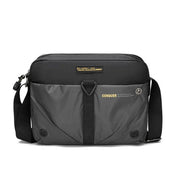 Borsa a tracolla nera e grigia, design moderno, tasche multiple, chiusura con zip, ideale per lavoro e viaggio. Accessorio moda uomo.