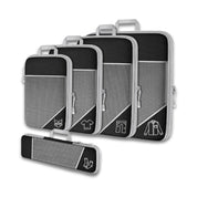 Set di organizer da viaggio in rete nera e grigia, 5 pezzi con cerniera, icone per abbigliamento, valigie, accessori viaggio, compatibili con bagaglio a mano.