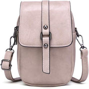 Borsa a tracolla in pelle beige da donna, design compatto con chiusura a fibbia, ideale per uso quotidiano e viaggi. Accessorio moda elegante.