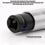 Adattatore pneumatico in metallo con design a foro per connessione sicura, anello in pelle e perno. Connessione stabile, ideale per utensili pneumatici.