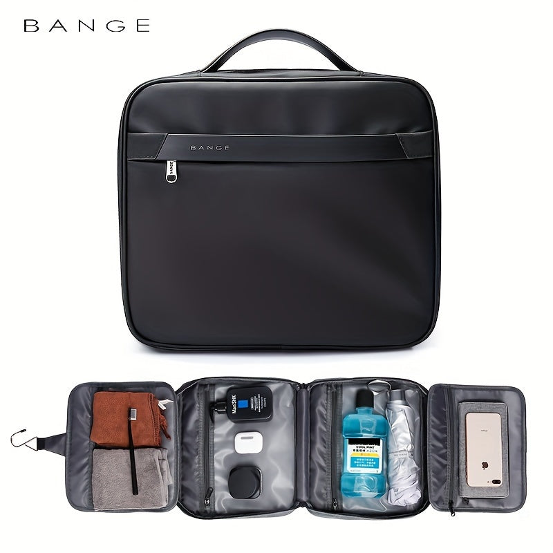 Borsa da viaggio Bange nera, impermeabile, con scomparti organizzati per articoli da toeletta e accessori. Ideale per viaggi e uso quotidiano.