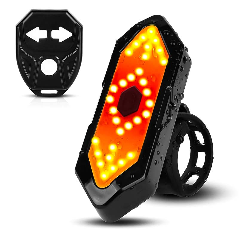 Fanale posteriore bici LED impermeabile, con frecce direzionali e telecomando wireless. Accessorio sicurezza ciclismo, visibilità notturna.