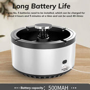 Caricatore automatico per orologi, argento, con capacità batteria 500mAh, lunga durata, ricaricabile, design moderno, su tavolo in legno.