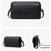 Borsa a tracolla in pelle nera, design elegante e compatto, con chiusura a zip e tasca frontale. Accessorio moda donna, ideale per ogni occasione.